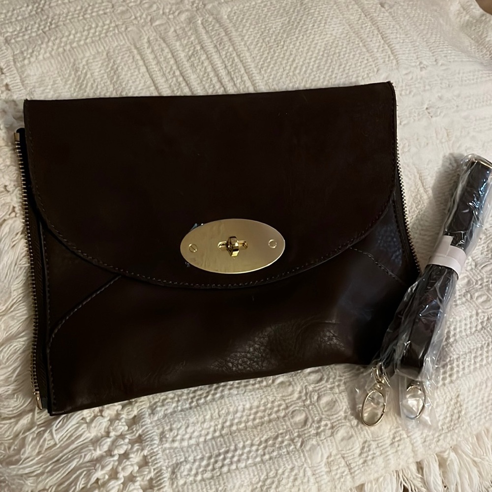 Brown leather clutch/crossbody